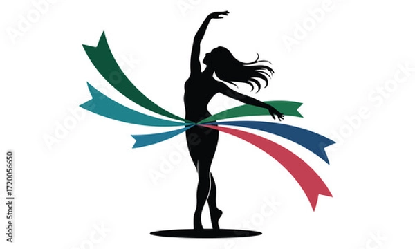 Fototapeta Elegant Ballerina Silhouette Vector – Graceful Dance Pose with Flowing Abstract Skirt