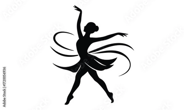Fototapeta Elegant Ballerina Silhouette Vector – Graceful Dance Pose with Flowing Abstract Skirt