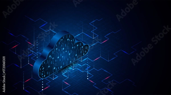 Fototapeta Abstract cloud technology circuit board. Large data center concept. modern cloud storage technology innovation concept background	
