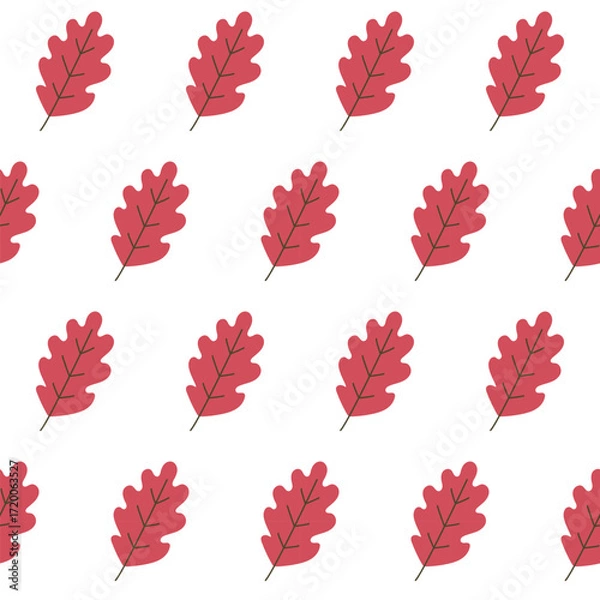 Fototapeta Seamless pattern with red oak leaves, simple autumn botanical vector background
