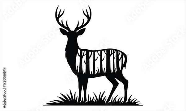 Fototapeta Deer Silhouette Vector Set – Standing, Jumping, Grazing Poses