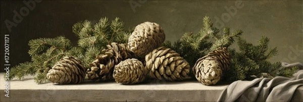 Fototapeta christmas tree with cones