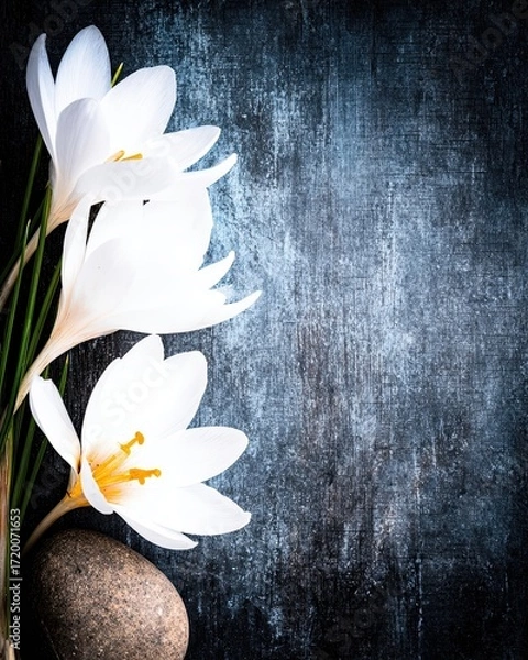 Fototapeta Elegant White Flowers Arranged on a Stone Surface in a Serene Natural Setting
