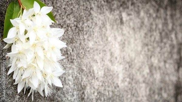Fototapeta White Flowers Elegantly Placed on Textured Stone in a Serene Outdoor Setting During Daylight Hours