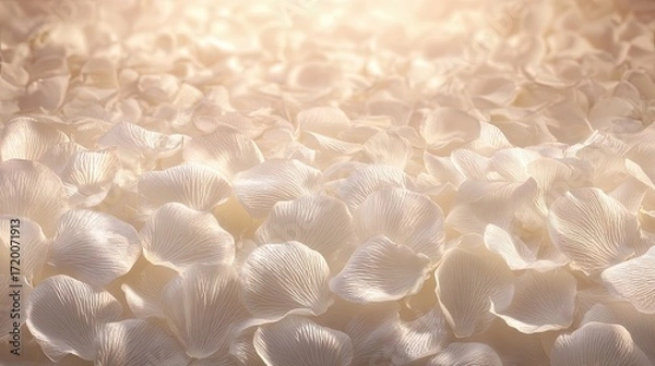 Fototapeta White Petals Scattered Gently on a Soft Background Illuminated by Warm Light
