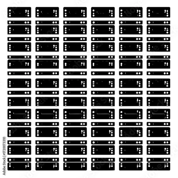 Obraz Arrangement of multiple black rectangular shapes with circular cutouts in a structured grid pattern