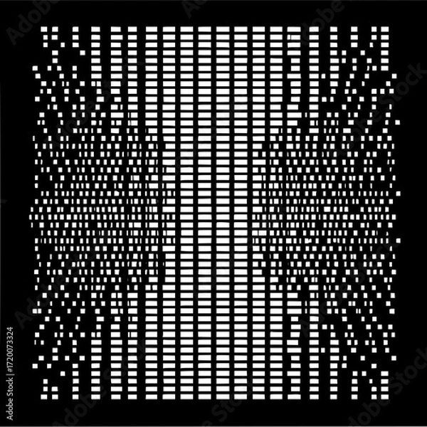 Obraz Abstract pattern of horizontal white rectangles on black background with varying density gradient effect