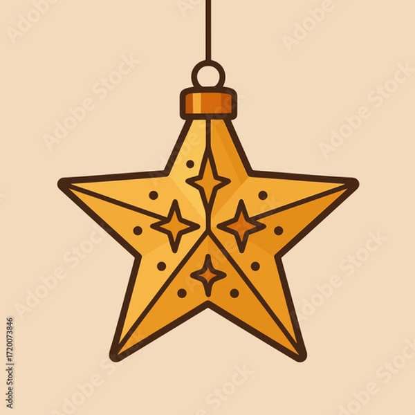 Fototapeta Shiny golden Christmas star ornament hanging, festive mood, in a minimalist style, copy space
