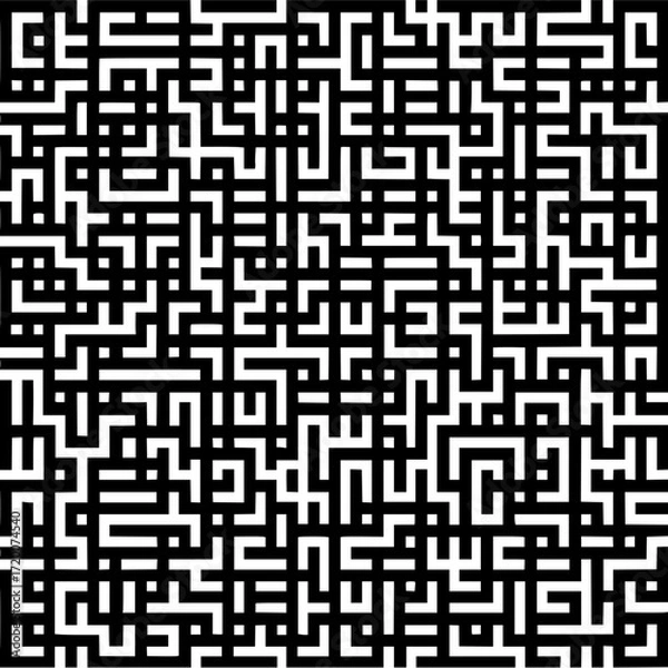 Obraz A complex black and white labyrinthine pattern with intricate interconnected pathways and geometric shapes design