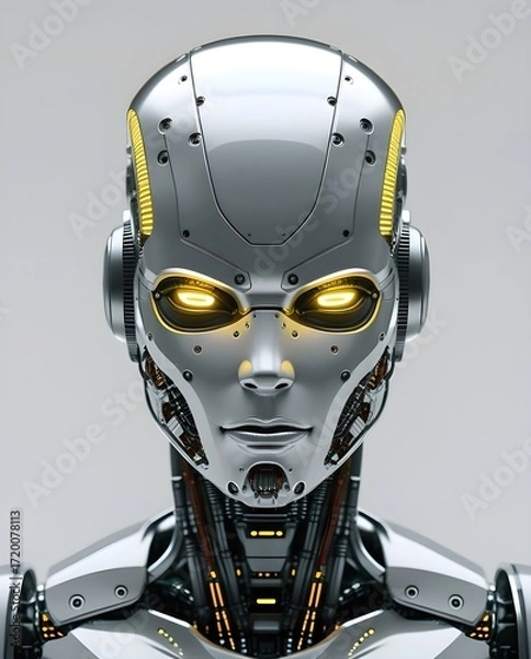 Fototapeta Modern Futuristic Android Head with Artificial Intelligence Elements