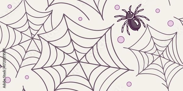 Fototapeta Spider web pattern with a spider and dots on a light background vector background