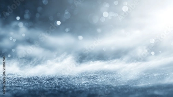 Fototapeta This beautiful winter setting showcases a dreamy landscape with gentle bokeh lights and mystical atmospheric mist, perfect for use in backgrounds, seasonal artwork, holiday cards, and festive design