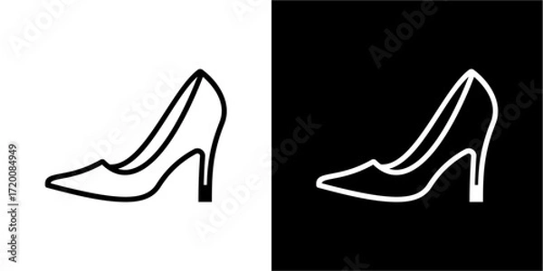 Fototapeta Elegant high-heeled pump shoe icon, displayed in black and white.