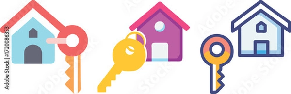 Obraz Colorful houses with keys, symbolizing real estate or homeownership concepts