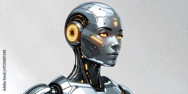 Fototapeta Cyborg Android Woman in Futuristic Sci-Fi Style Illustration