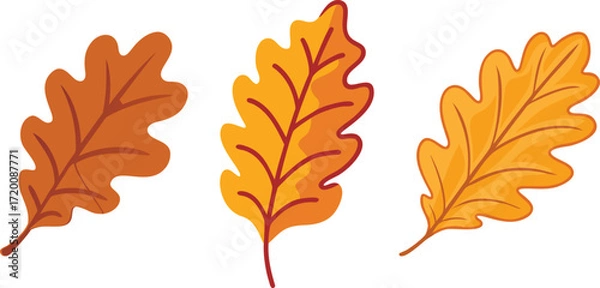 Obraz Autumnal Trio A Collection of Colorful Cartoon Oak Leaves