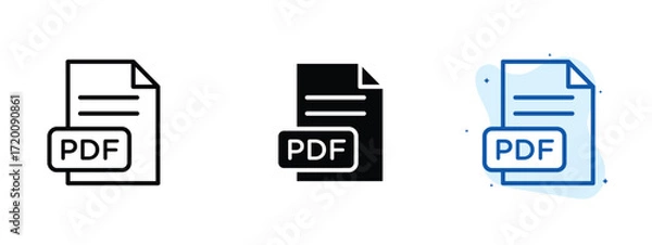 Fototapeta Set of pixel perfect colored PDF icon.eps , 1 Silhouette, 1 Unexpanded, PDF icon symbolizing digital file format.