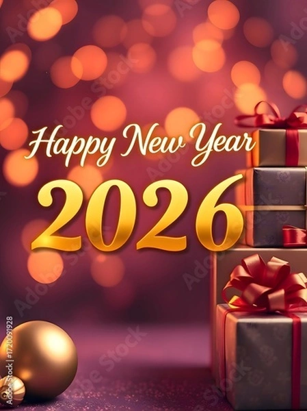 Fototapeta Festive 2026 Celebration Scene With Glittering Numerals In Snowy Forest Under Starry Night