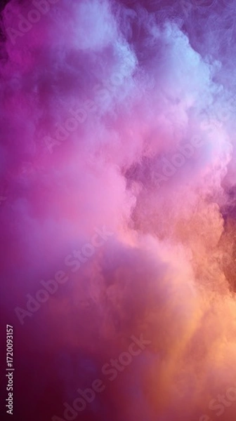 Fototapeta This artwork presents an abstract cloud of purple and gold smoke, blending a dreamy textured style with a gradient background, complemented by a fantasy-inspired backdrop that transports viewers into