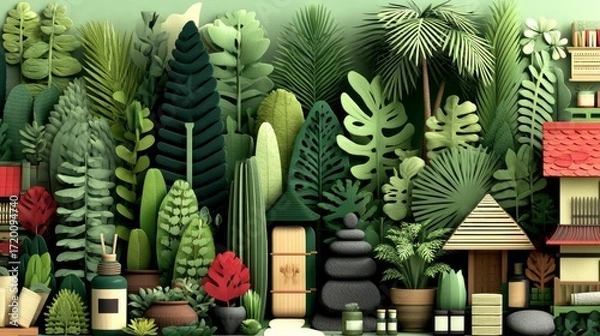 Fototapeta Lush Greenery and Tranquil Elements for Healing and Artistic Exploration