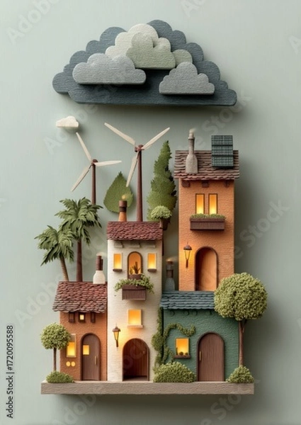 Fototapeta Creative Papercut Layer Art Displaying Eco-Friendly Living Concept with Houses