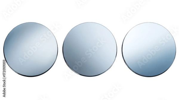 Obraz Three metallic circles in a row on transparent png background