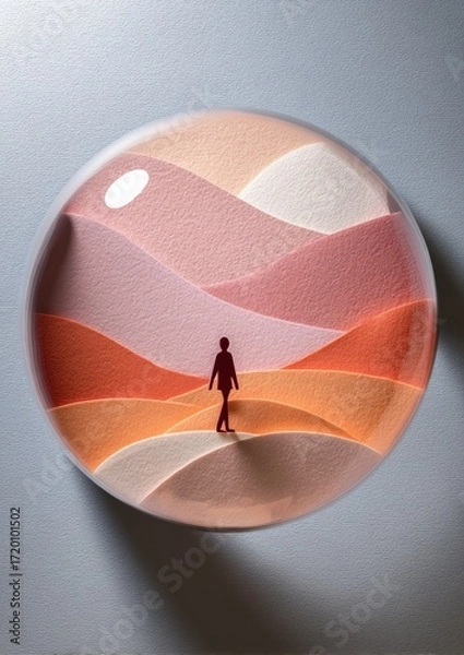 Fototapeta Conceptual Art of Protection Layers in a Circular Form with a Solo Figure Walking