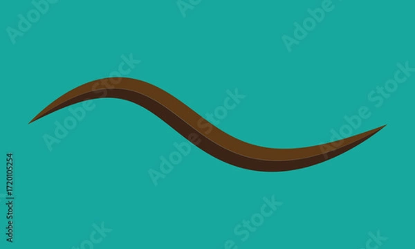Fototapeta A single brown earthworm with a wavy body on a teal background