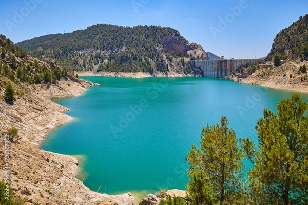 Fototapeta View from above of a reservoir with turquoise water