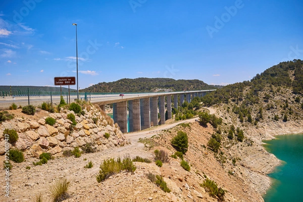 Fototapeta View from above of a reservoir with turquoise water