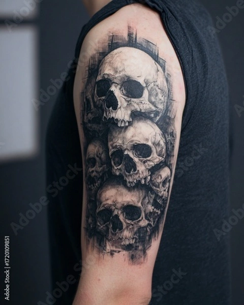 Obraz Stacked Skulls Realism Tattoo
