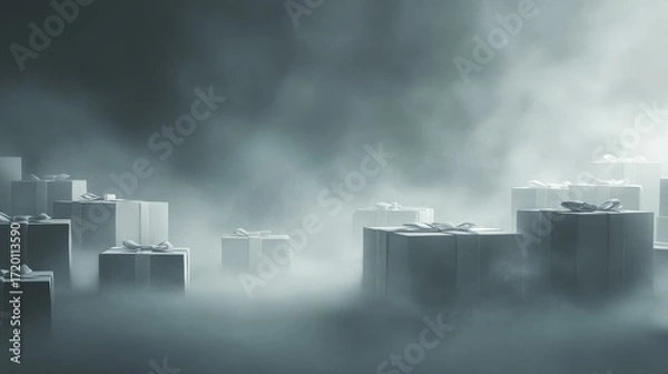 Fototapeta Create captivating holiday visuals featuring mysterious gifts in the mist, ideal for e-commerce and marketing. Evoke a whimsical, magical vibe that engages customers and boosts brand visibility