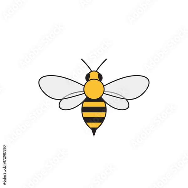 Fototapeta A simple and clear illustration of a bee with its wings spread, against a white background