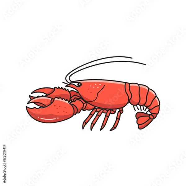 Fototapeta Isolated vector illustration of a cooked red lobster. A marine crustacean with large pincers, perfect for seafood restaurant menus and ocean life designs