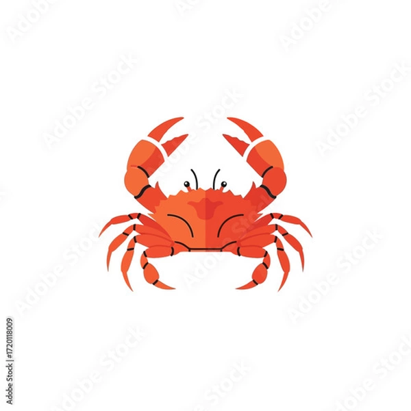 Fototapeta A charming cartoon illustration of a bright orange crab with its claws raised, set against a clean white background, evoking a sense of whimsy and marine life