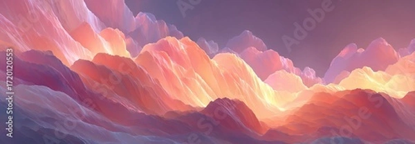 Fototapeta Stunning sunset over mountains with vibrant colors and soft clouds creating a serene sky.