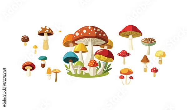 Fototapeta Colorful Collection of Various Mushrooms and Toadstools Illustration