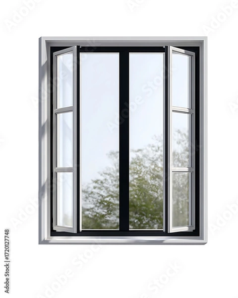 Fototapeta White double hung window slightly open modern design
