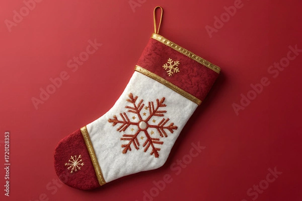 Fototapeta Festive Cheer: A close-up of a Christmas stocking, beautifully adorned with snowflake designs, symbolising the joy and warmth of the holiday season. 
