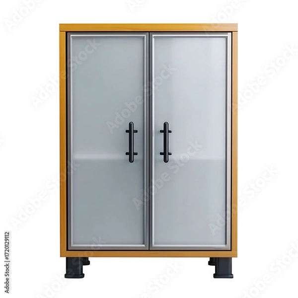 Fototapeta A wooden cabinet with a glass door that says quot open quot
