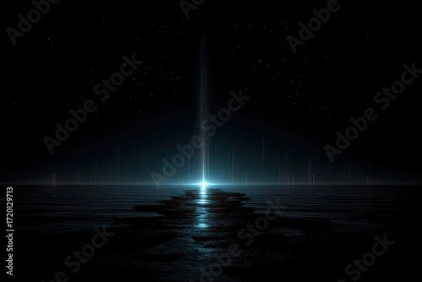 Fototapeta A celestial beam of light pierces the darkness, illuminating a mysterious horizon in an evocative display of ethereal wonder and cosmic intrigue.