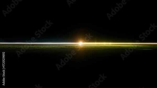 Fototapeta A radiant dawn horizon, captured with a photorealistic minimalist aesthetic, embodies tranquility and a beacon of hope.