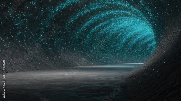 Fototapeta An abstract tunnel in a mysterious cavern, a portal with alluring luminescence emanating from the depths. Evoking a sense of wonder and the allure of hidden destinations.
