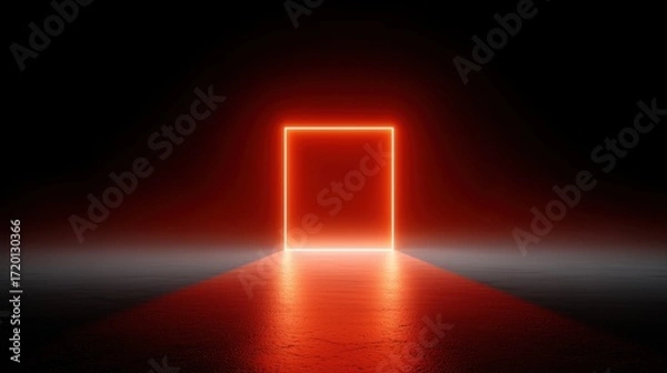 Fototapeta An illuminated square opening, emanating an otherworldly glow, set against a dark and enigmatic backdrop. A striking interplay of light and shadow creates a sense of mystery and allure.