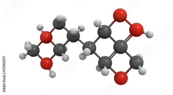 Fototapeta 3D Molecular Model of a Chemical Compound with Carbon, Oxygen, and Hydrogen Atoms