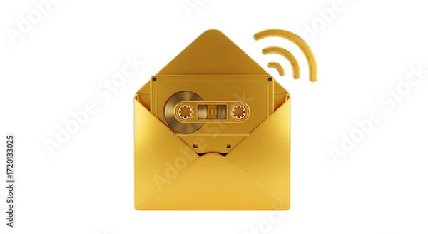 Fototapeta Golden Cassette Tape in Envelope with Wi-Fi Signal