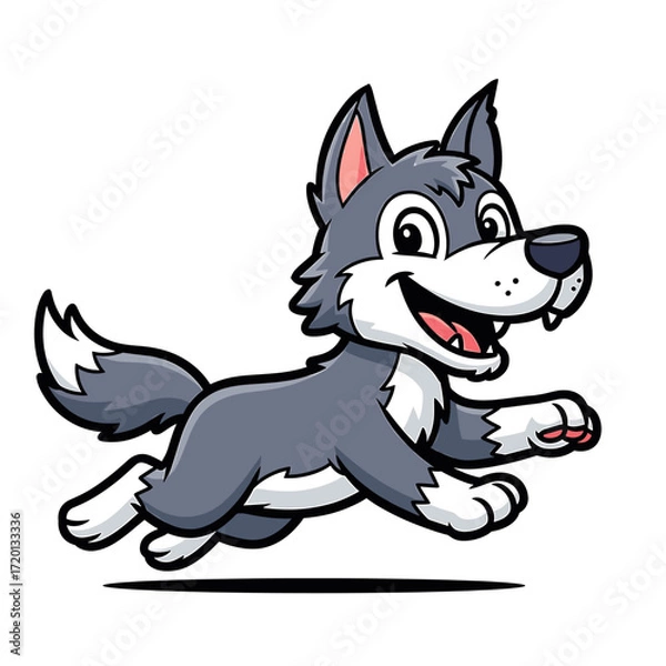 Obraz A cartoon wolf pup joyfully running.