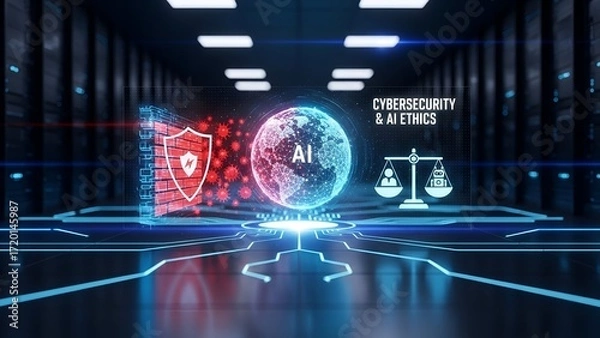 Fototapeta Secure your AI future with strong cybersecurity and ethical AI framework in advanced data center for global innovation and trust