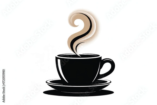 Obraz Coffee Cup Steaming Silhouette Vector — High-Quality Black Icon
