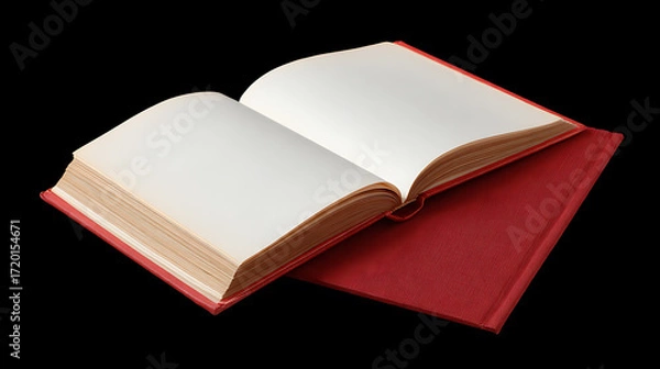 Fototapeta Open book isolated on black background with copy space. Education, knowledge, and back to school concept.